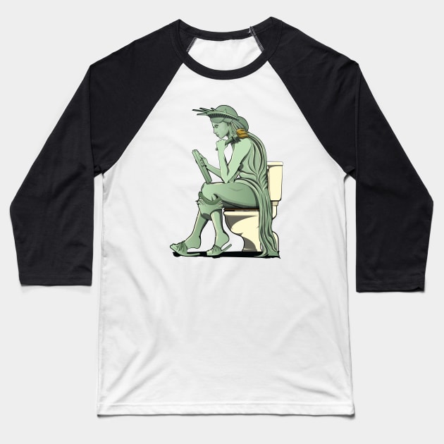 Statue of Liberty on the Toilet Baseball T-Shirt by InTheWashroom